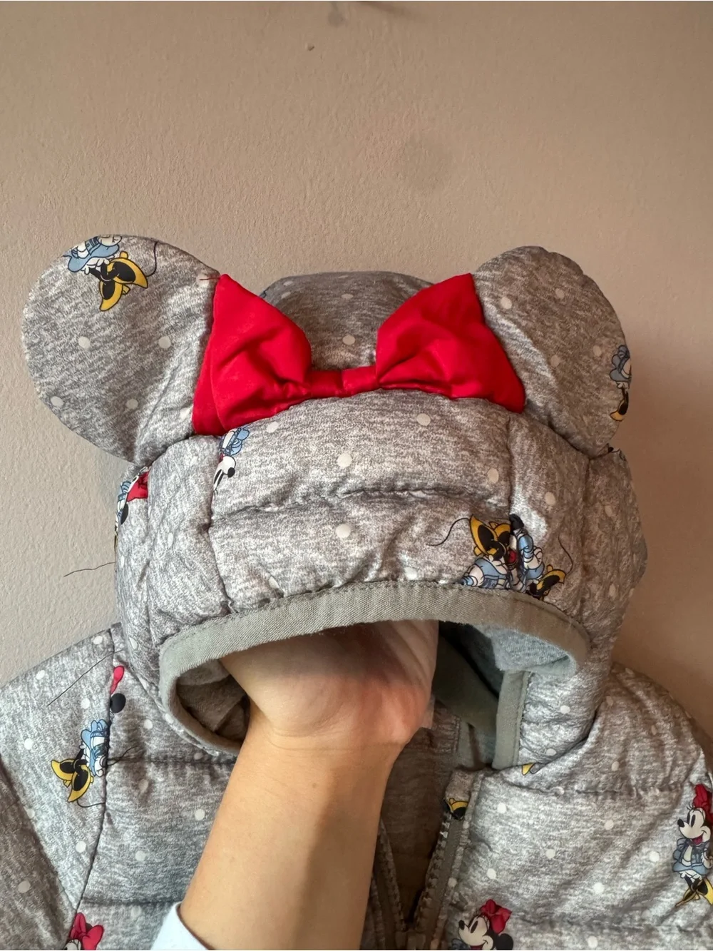 Baby Gap X Disney Baby Minnie Mouse Bow Hood Puffer Coat Jacket Size 6-12 months